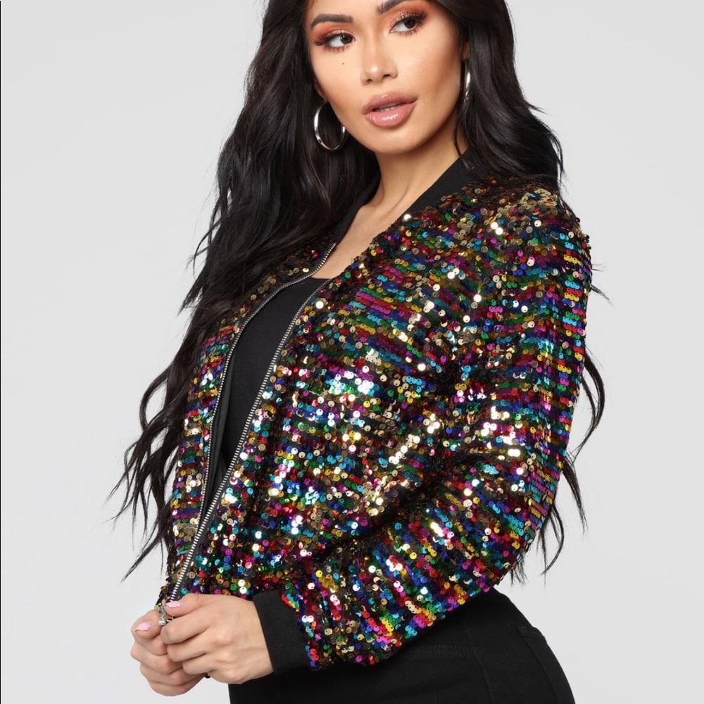 Sequin multi color bomber jacket